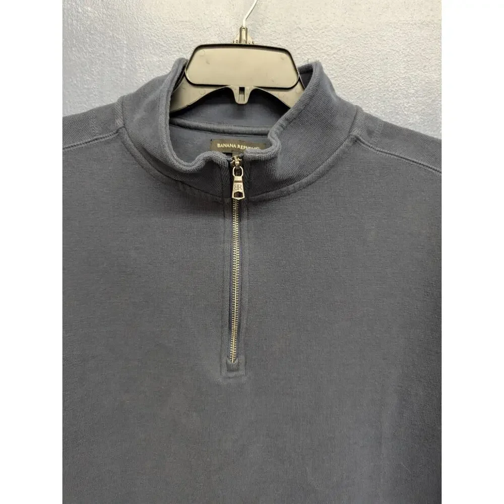 Banana Republic Men's XXL Quarter Zip Pullover Sweatshirt Blue Cotton Blend